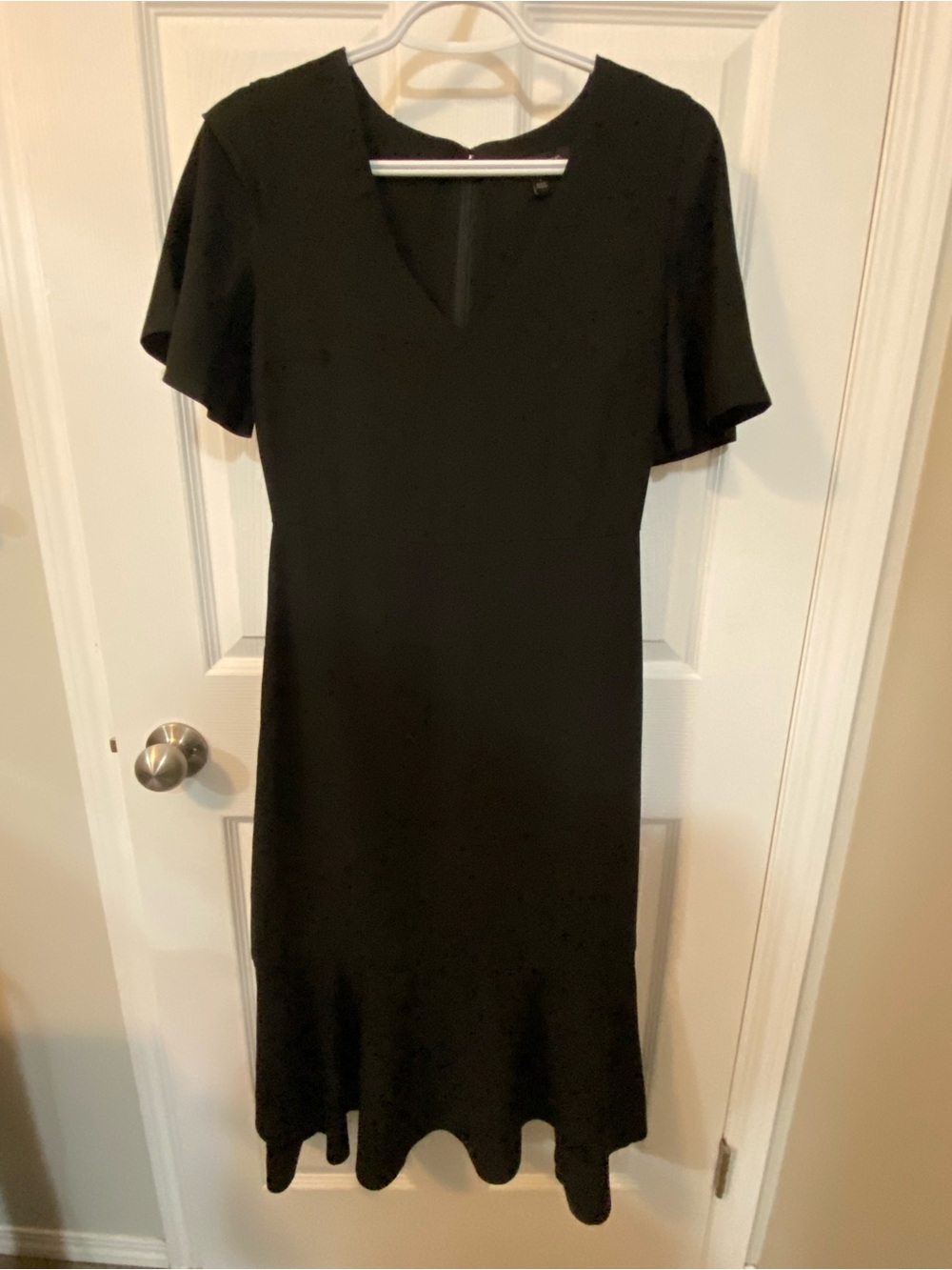Banana Republic Black Midi V-Neck Flutter Sleeve Dress